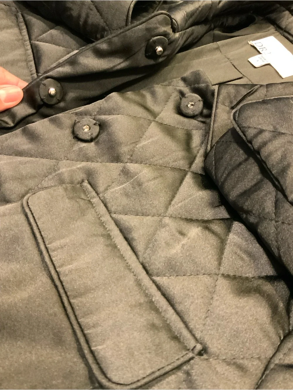 DR2 Black Quilted Pocket Puffer Coat